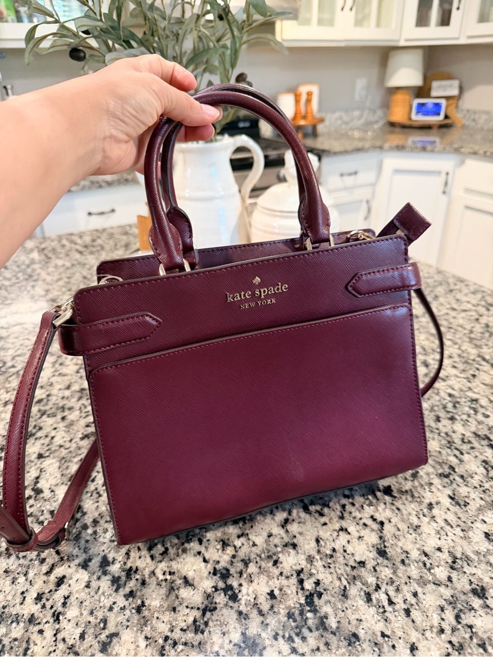 Kate Spade Staci Medium Satchel Cherrywood (dark Red) Leather Crossbody Handbag